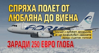 Спряха полет от Любляна до Виена заради 250 евро глоба