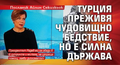 Посланик Айлин Секизкьок: Турция преживя чудовищно бедствие, но е силна държава