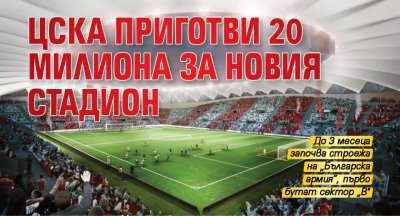 ЦСКА приготви 20 милиона за новия стадион
