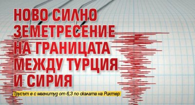 Ново силно земетресение на границата между Турция и Сирия