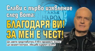 Слави с първо изявление след вота: Благодаря ви! За мен е чест!