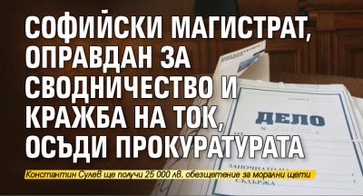 Софийски магистрат, оправдан за сводничество и кражба на ток, осъди прокуратурата