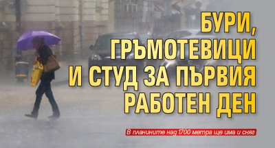 Бури, гръмотевици и студ за първия работен ден