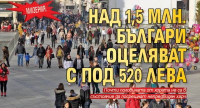 Мизерия: Над 1,5 млн. българи оцеляват с под 520 лева