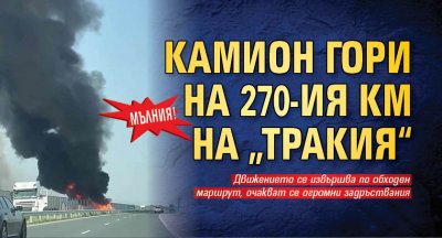 МЪЛНИЯ! Камион гори на 270-ия км на „Тракия“