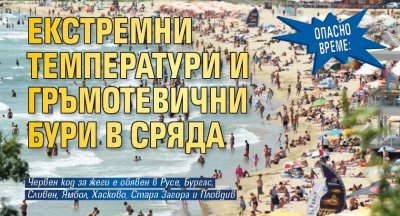 Опасно време: Екстремни температури и гръмотевични бури в сряда