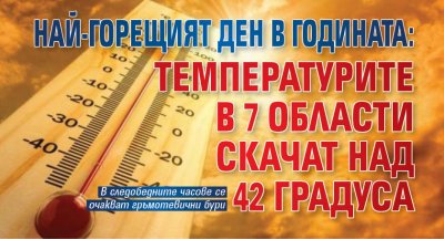Най-горещият ден в годината: Температурите в 7 области скачат над 42 градуса