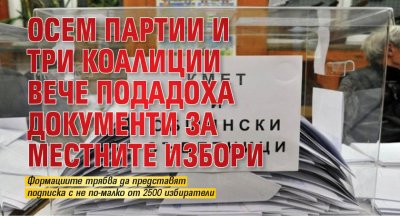 Осем партии и три коалиции вече подадоха документи за местните избори