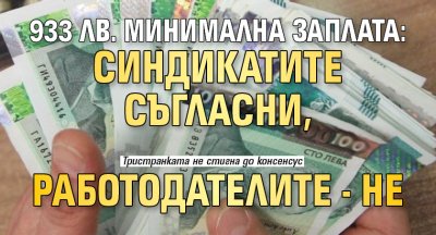 933 лв. минимална заплата: Синдикатите съгласни, работодателите - не