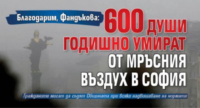 Благодарим, Фандъкова: 600 души годишно умират от мръсния въздух в София