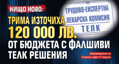 Нищо ново: Трима източиха 120 000 лв. от бюджета с фалшиви ТЕЛК решения