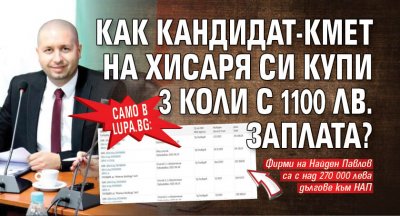 Само в Lupa.bg: Как кандидат-кмет на Хисаря си купи 3 коли с 1100 лв. заплата?