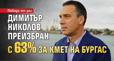 Победа от раз: Димитър Николов преизбран с 63% за кмет на Бургас