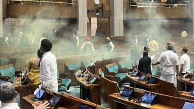 Мъж скочи в зоната на депутатите на индийския парламент  извика лозунги