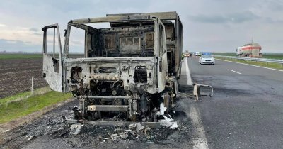Тежкотоварен автомобил горя на автомагистрала Тракия в област Стара Загора