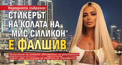 Народното събрание: Стикерът на колата на "Мис Силикон" е фалшив