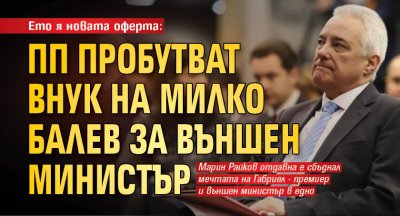 Ето я новата оферта: ПП пробутват внук на Милко Балев за външен министър
