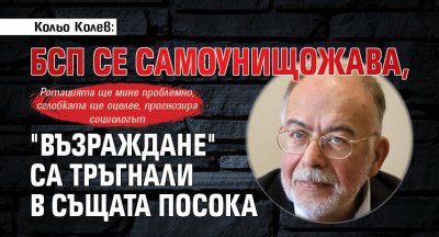 Кольо Колев: БСП се самоунищожава, "Възраждане" са тръгнали в същата посока