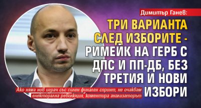 Димитър Ганев: Три варианта след изборите - римейк на ГЕРБ с ДПС и ПП-ДБ, без третия и нови избори