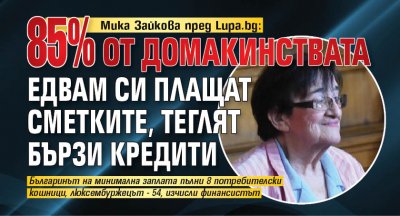 Мика Зайкова пред Lupa.bg: 85% от домакинствата едвам си плащат сметките, теглят бързи кредити 
