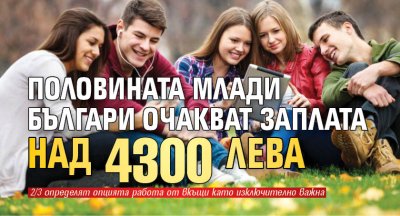 Половината млади българи очакват заплата над 4300 лева