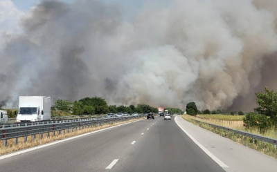 Запалили се сухи треви затрудняват движението по столичното Ботевградско шосе