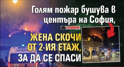 Голям пожар бушува в центъра на София, жена скочи от 2-ия етаж, за да се спаси (снимки)