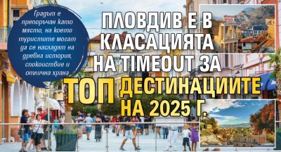 Пловдив е в класацията на TimeOut за топ дестинациите на 2025 г.