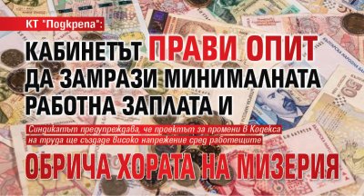 КТ "Подкрепа": Кабинетът прави опит да замрази минималната работна заплата и обрича хората на мизерия