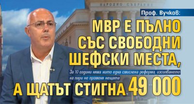 Проф. Вучков: МВР е пълно със свободни шефски места, а щатът стигна 49 000