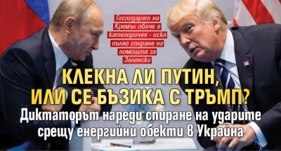 Клекна ли Путин, или се бъзика с Тръмп? Диктаторът нареди спиране на ударите срещу енергийни обекти в Украйна