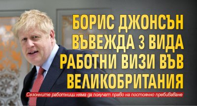 Борис Джонсън въвежда 3 вида работни визи във Великобритания