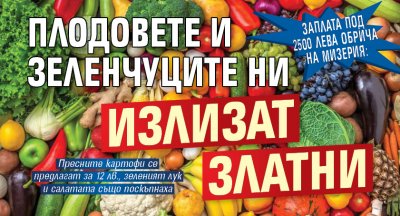 Заплата под 2500 лева обрича на мизерия: Плодовете и зеленчуците ни излизат златни