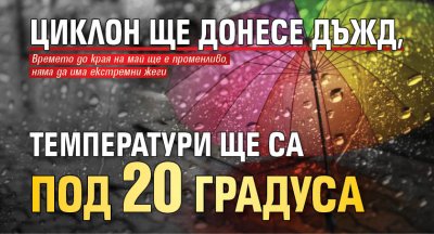 Циклон ще донесе дъжд, температури ще са под 20 градуса