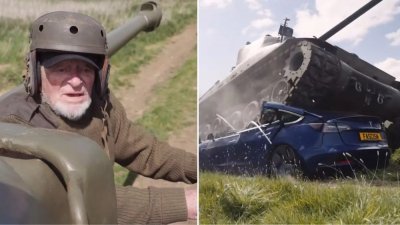 Див дядка смаза с танк Тесла на фашисткото лайно Мъск
