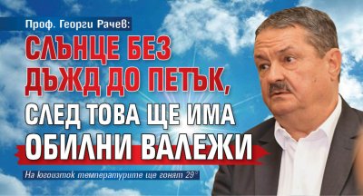 Проф. Георги Рачев: Слънце без дъжд до петък, след това ще има обилни валежи 