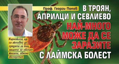Проф. Георги Попов: В Троян, Априлци и Севлиево най-много може да се заразите с лаймска болест