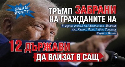 Защита от "терористи": Тръмп забрани на гражданите на 12 държави да влизат в САЩ
