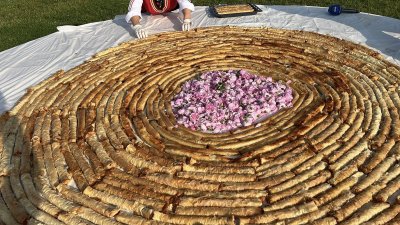 РЕКОРД: Баница с рози, дълга 1 километър, приготвиха в Казанлък
