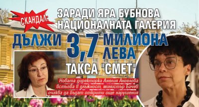 СКАНДАЛ: Заради Яра Бубнова Националната галерия дължи 3,7 милиона лева такса "Смет"