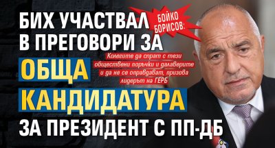 Бойко Борисов: Бих участвал в преговори за обща кандидатура за президент с ПП-ДБ