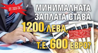 От 2026-та: Минималната заплата става 1200 лева, т.е. 600 евро?