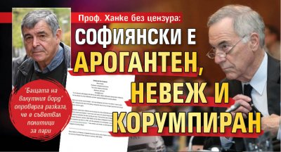 Проф. Ханке без цензура: Софиянски е арогантен, невеж и корумпиран 