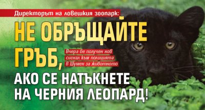 Директорът на ловешкия зоопарк: Не обръщайте гръб, ако се натъкнете на черния леопард!