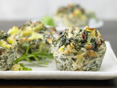 Мъфини с лапад (друго зеленолистно), картофи и извара