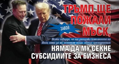 Завой: Тръмп ще пожали Мъск, няма да му секне субсидиите за бизнеса