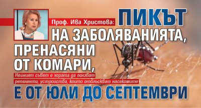 Проф. Ива Христова: Пикът на заболяванията, пренасяни от комари, е от юли до септември