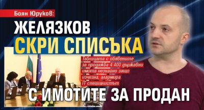 Боян Юруков: Желязков скри списъка с имотите за продан