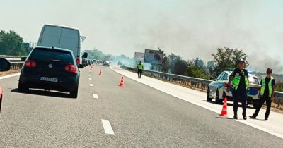 Пожар избухна на АМ Тракия в посока Бургас малко преди Пазарджик