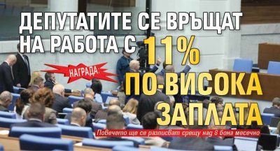 Награда: Депутатите се връщат на работа с 11% по-висока заплата